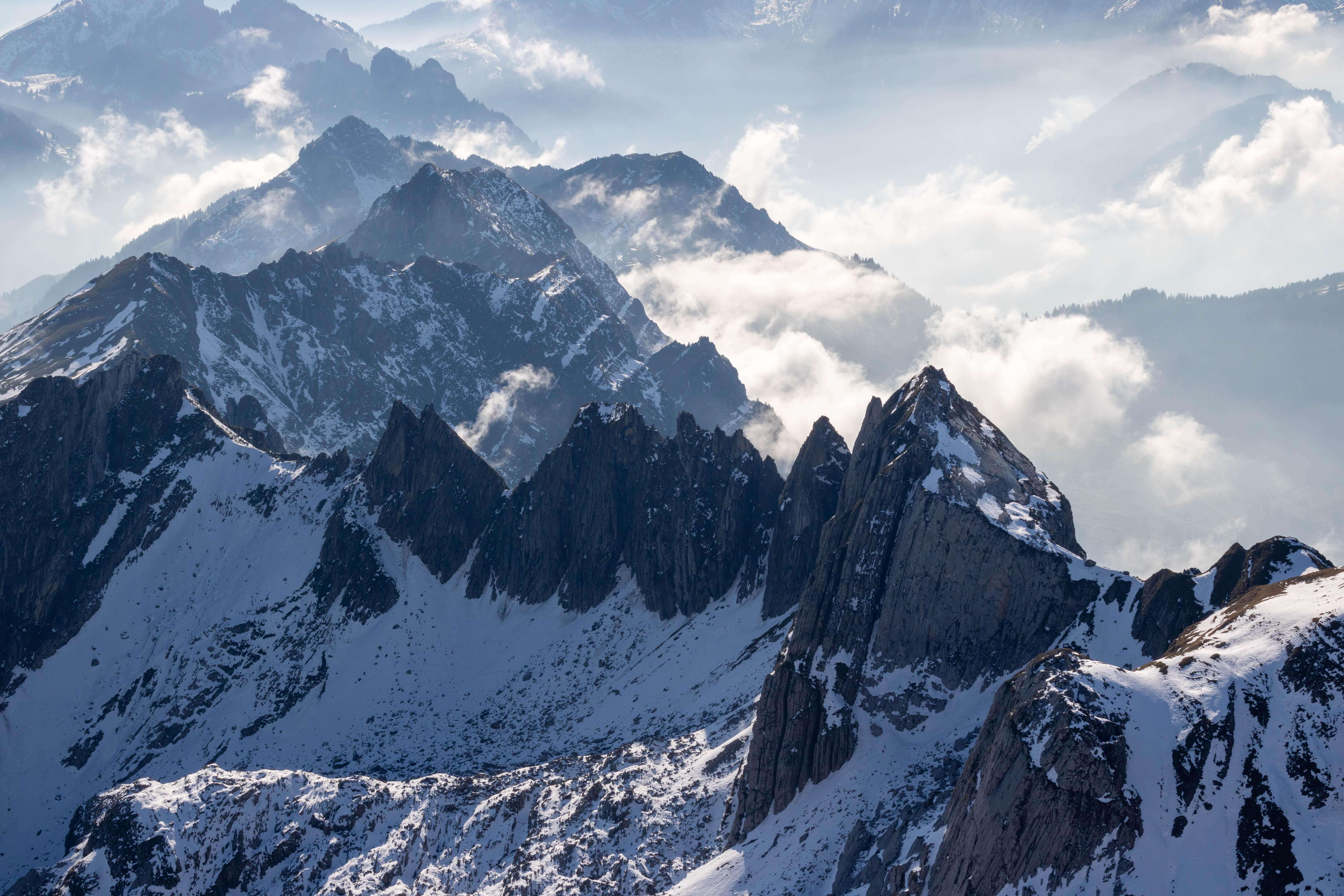 Majestic snow-capped Himalayan mountain peaks at sunrise